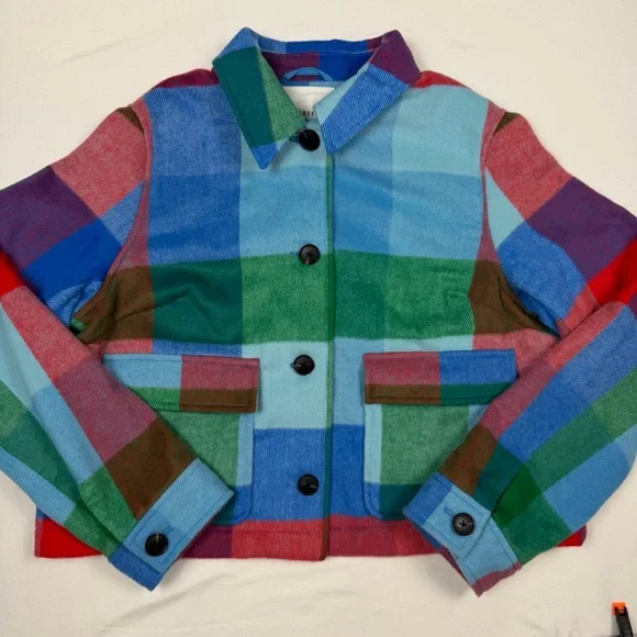 NWT Free Assembly Plaid Cropped Chore Jacket Multicolor Large Shacket Spring - Picture 3 of 12